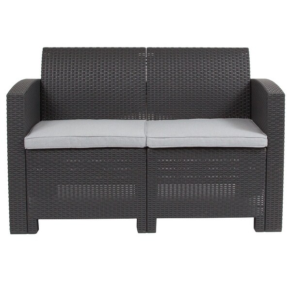 Faux Rattan Loveseat with AllWeather Cushions