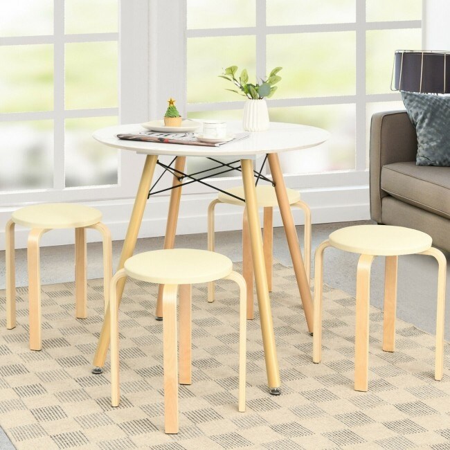 Set of 4 Bentwood Round Stool Stackable Dining Chair with Padded Seat   15\