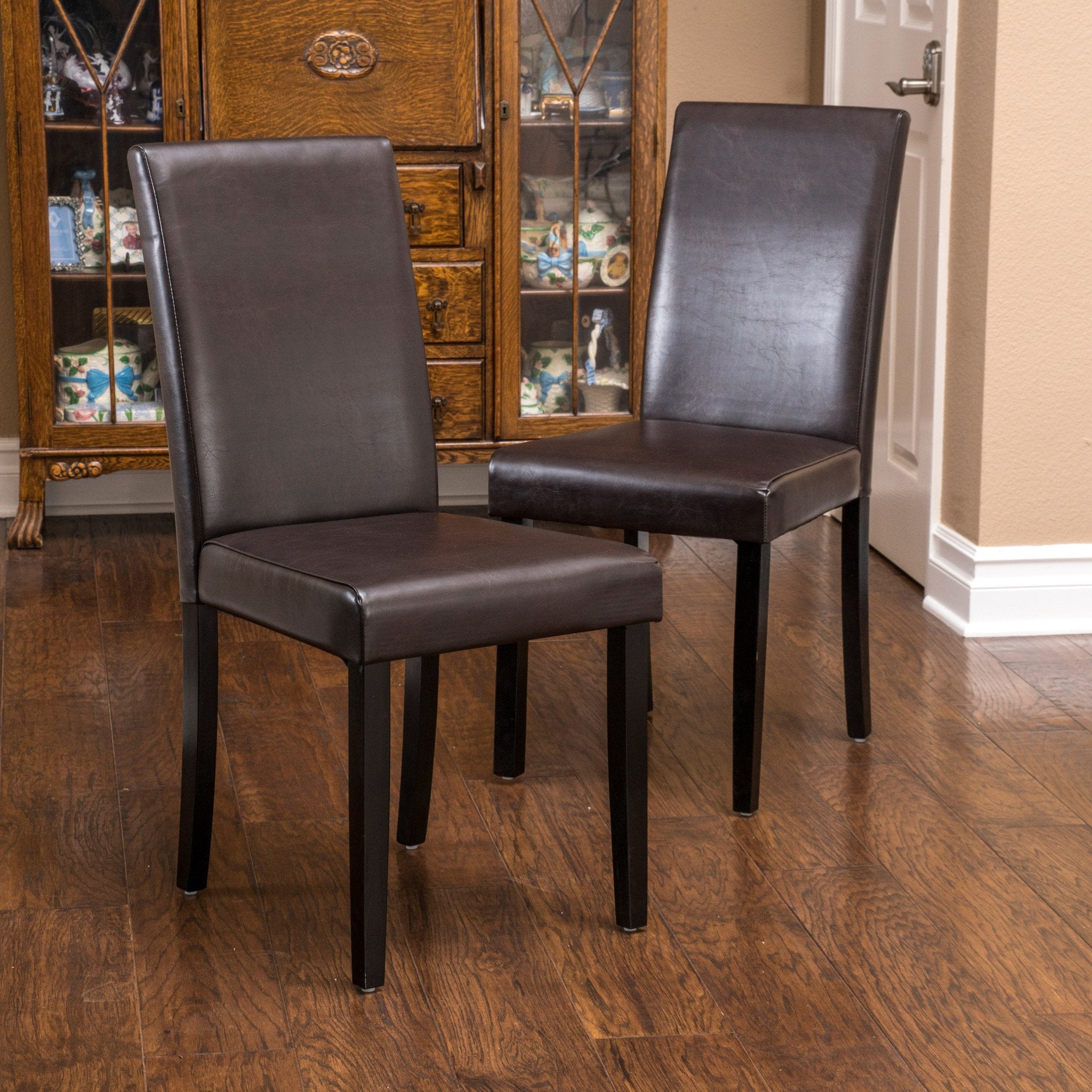 Esteban Brown Leather Parson Dining Chairs (Set of 2)