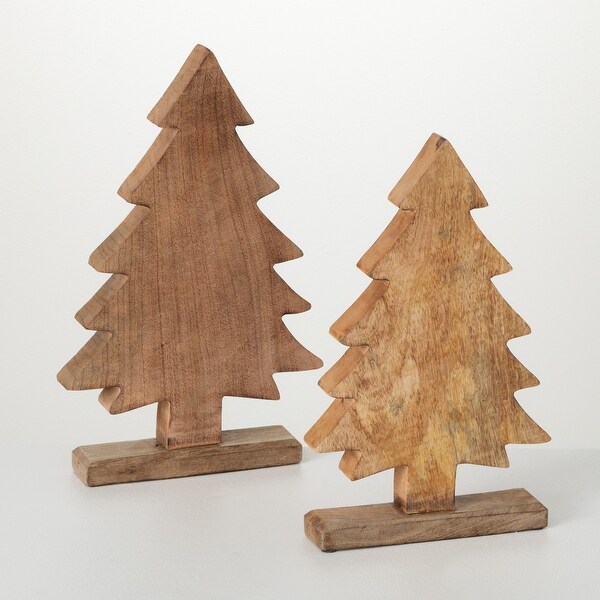 Mango Wood Large Tree Accents Brown 16.75H Wood Set of 2