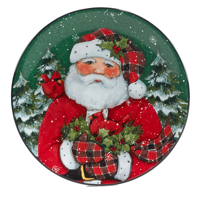 Certified International Christmas Lodge Santa 4-pc. Dessert Plate Set