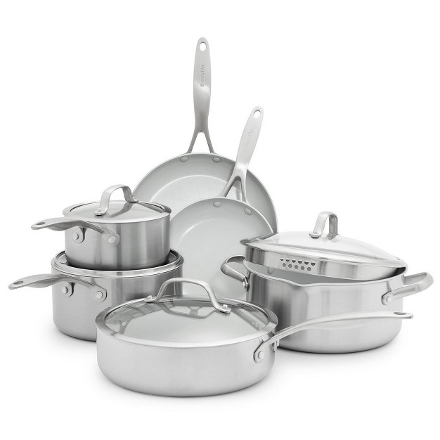 Greenpan Venice Pro Tri ply Stainless Steel Ceramic Non Stick 10pc Cookware Set Vibrant Silver