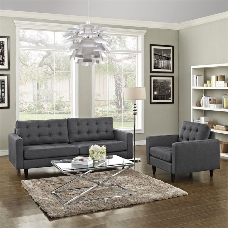 Modway Empress Modern Fabric 2 Piece Sofa Set in Gray Finish   Midcentury   Living Room Furniture Sets   by Homesquare  Houzz