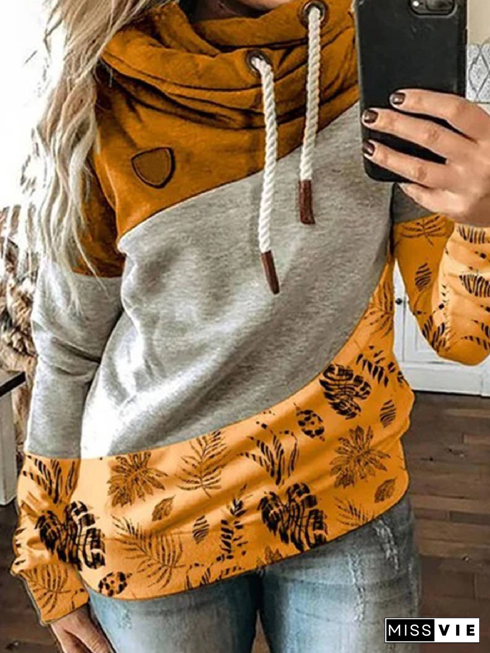 Long Sleeve Casual Paneled Hoodie Sweatshirts