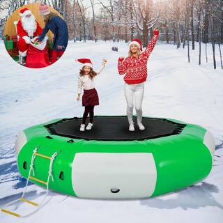 VEVOR Water Trampoline 13 ft. Inflatable Water Bouncer with One 4-Step Ladder Lake Trampoline for Water Sports Green SSBC13FTGWDFT0001V0