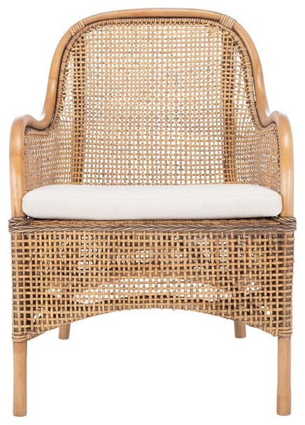 Lauren Rattan Accent Chair With Cushion  Natural/White   Tropical   Armchairs And Accent Chairs   by Rustic Home Furniture Deco  Houzz