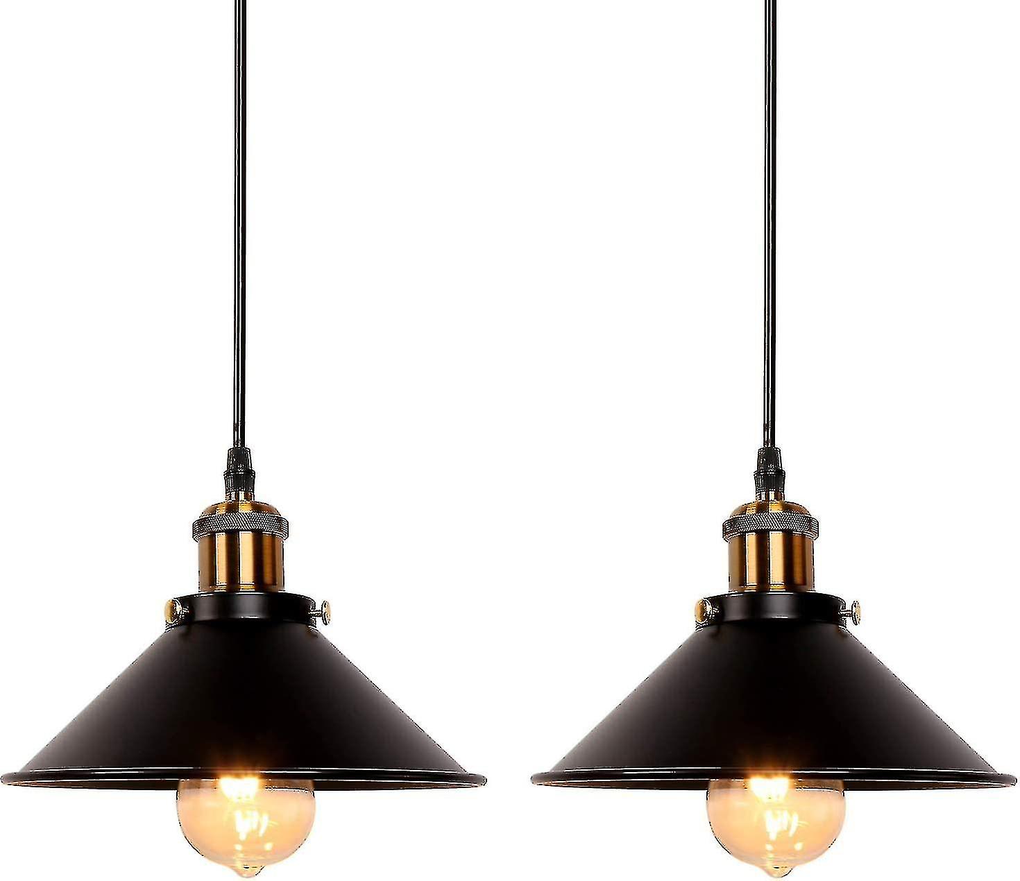 Set Of 2 Industrial Retro Black Iron Pendant Lights， Kitchen， Bar， Balcony