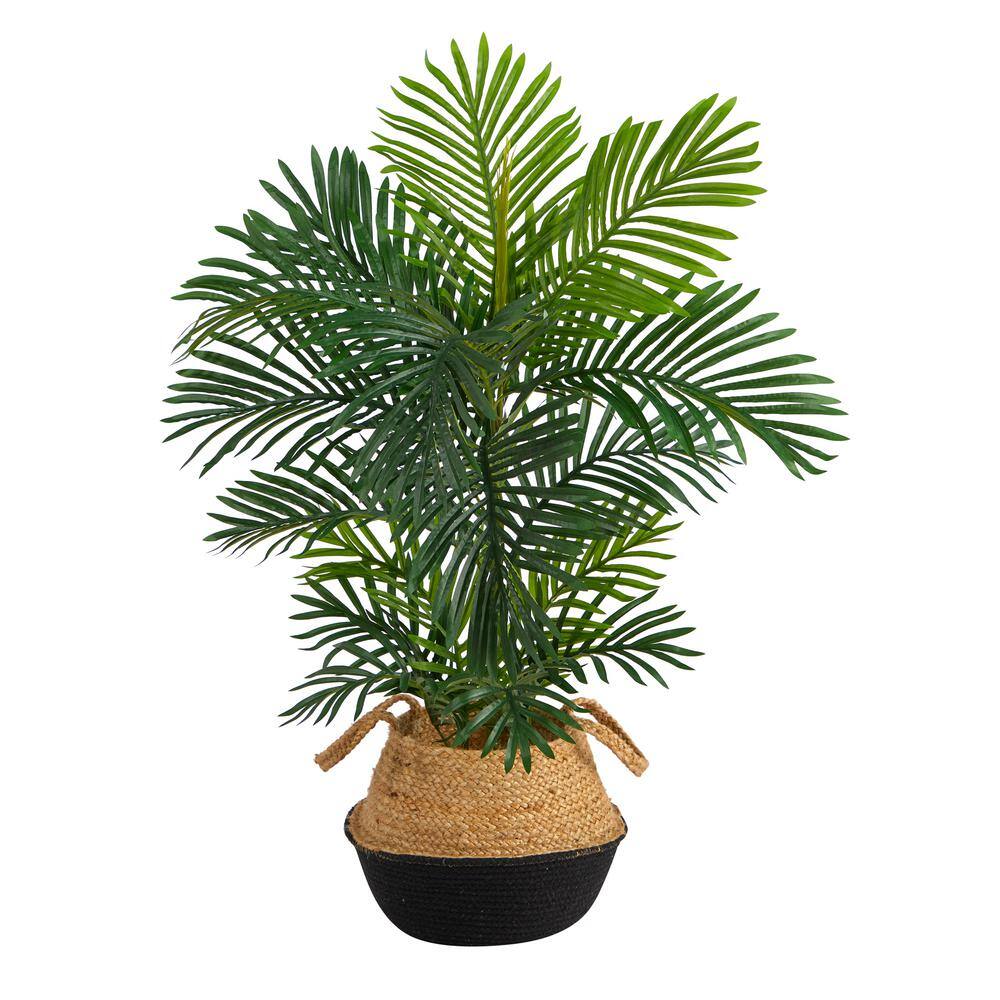 Nearly Natural 40 in. Areca Artificial Palm Tree Boho Chic Handmade Cotton and Jute Black Woven Planter UV Resistant (Indoor/Outdoor) T2948