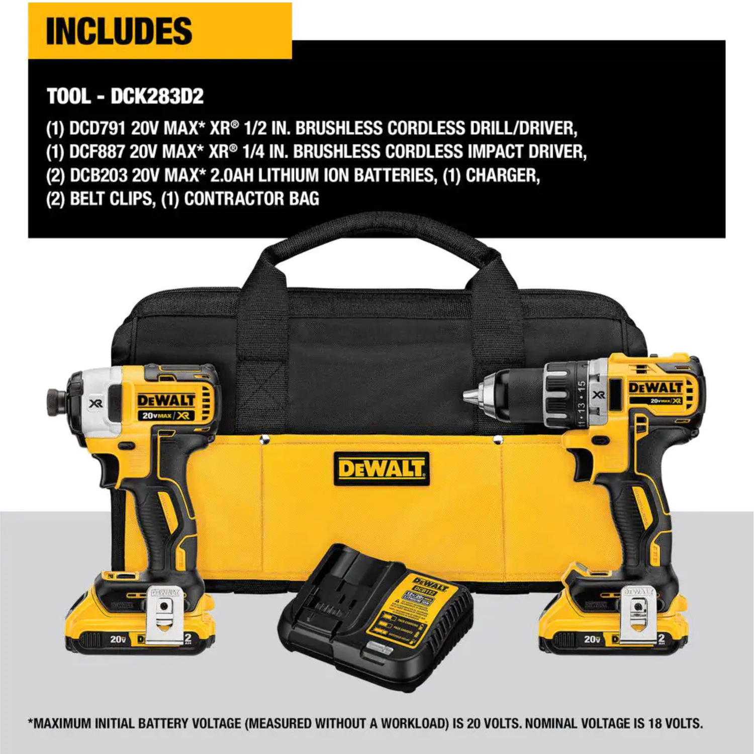 Dewalt 20V Max XR Cordless Drill Combo Kit， Brushless， 2-Tool