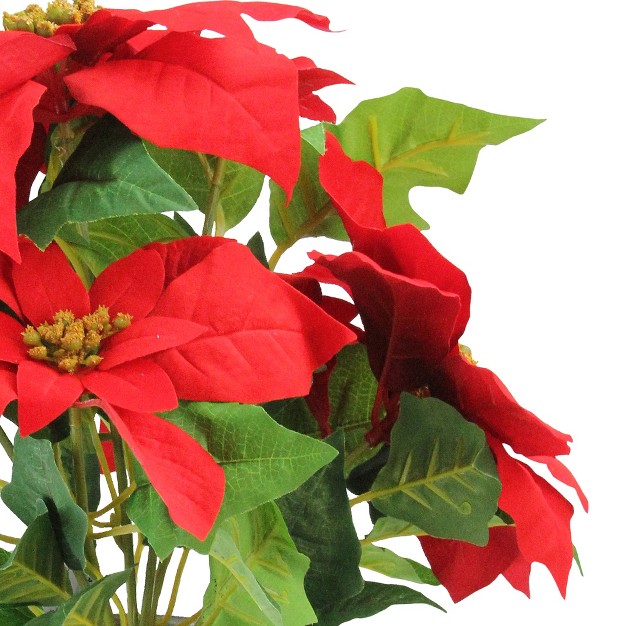 Red And Green Artificial Poinsettia Christmas Flower Arrangement In Silver Pot