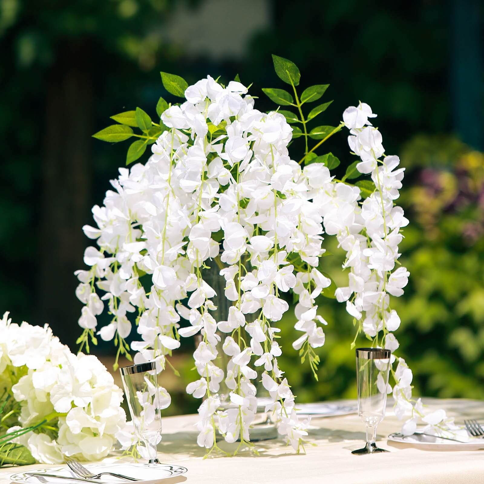 5 Pack White Artificial Silk Hanging Wisteria Flower Vines 44