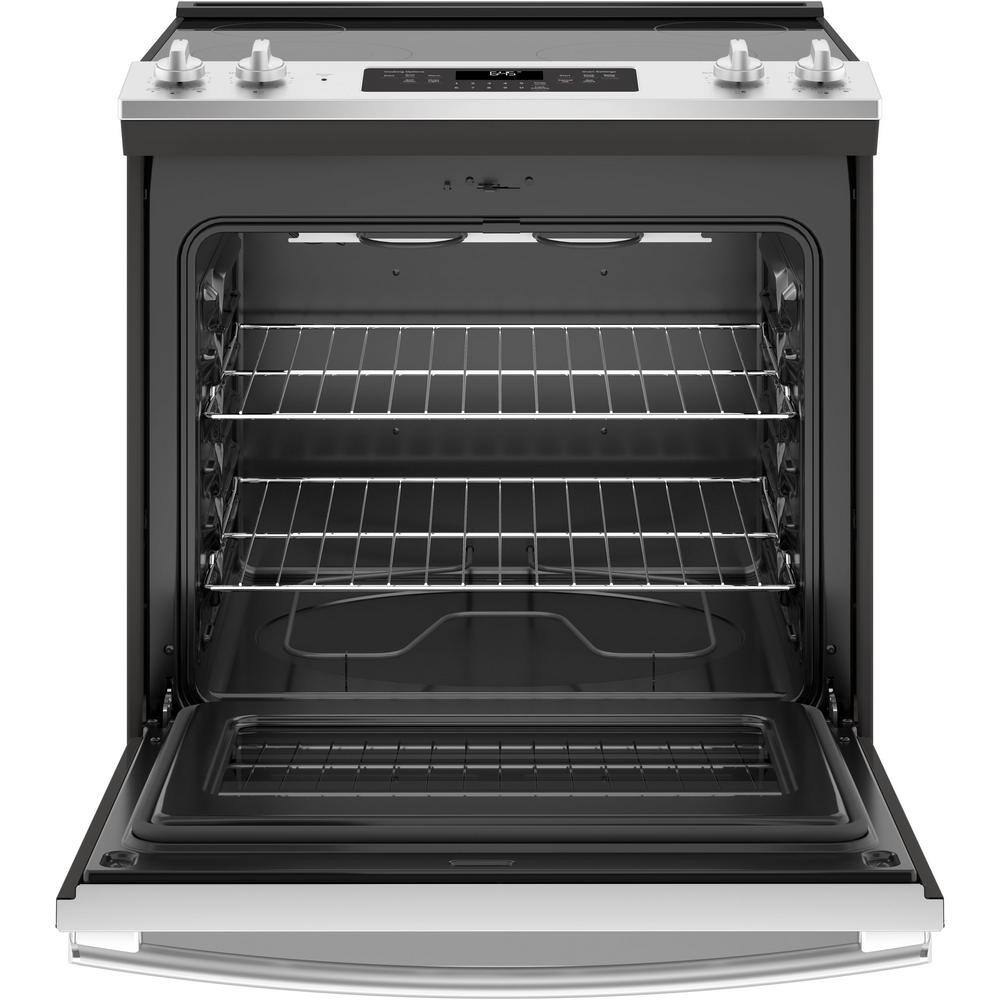 GE 30 in. 5.3 cu. ft. Slide-In Electric Range in Stainless Steel with Self Clean JS645SLSS