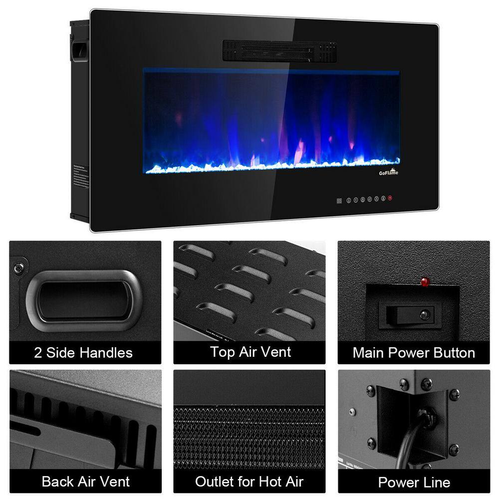 Costway 36 in. W Recessed Electric Fireplace In-Wall or Wall Mounted Electric Heater in Black EP23625