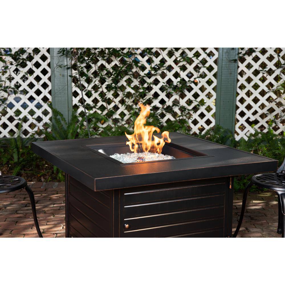 Fire Sense Langhorne 40 in. x 24 in. Square Aluminum LPG Fire Pit in Antique Bronze 62735