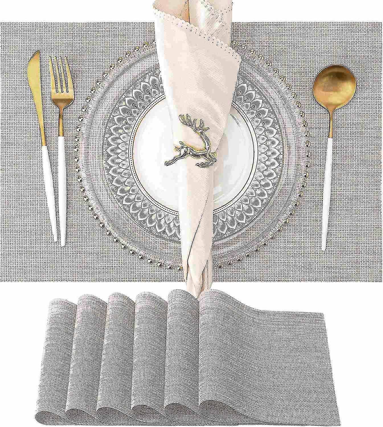 Placemats Set Of 6 Washable Indoor/outdoor Vinyl Place Mats For Dining Table Durable Pvc Weave Table