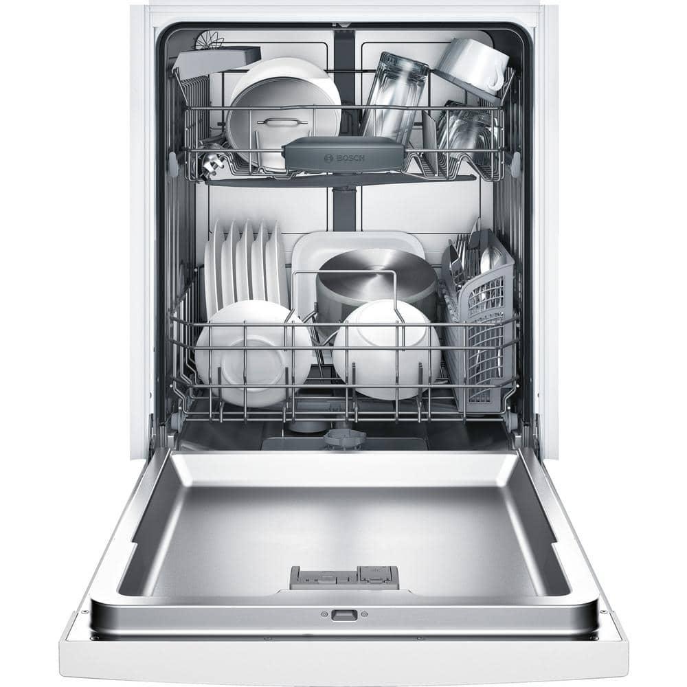 Bosch 100 Series 24 in White Front Control Tall Tub Dishwasher with Hybrid Stainless Steel Tub and Utility Rack 50dBA