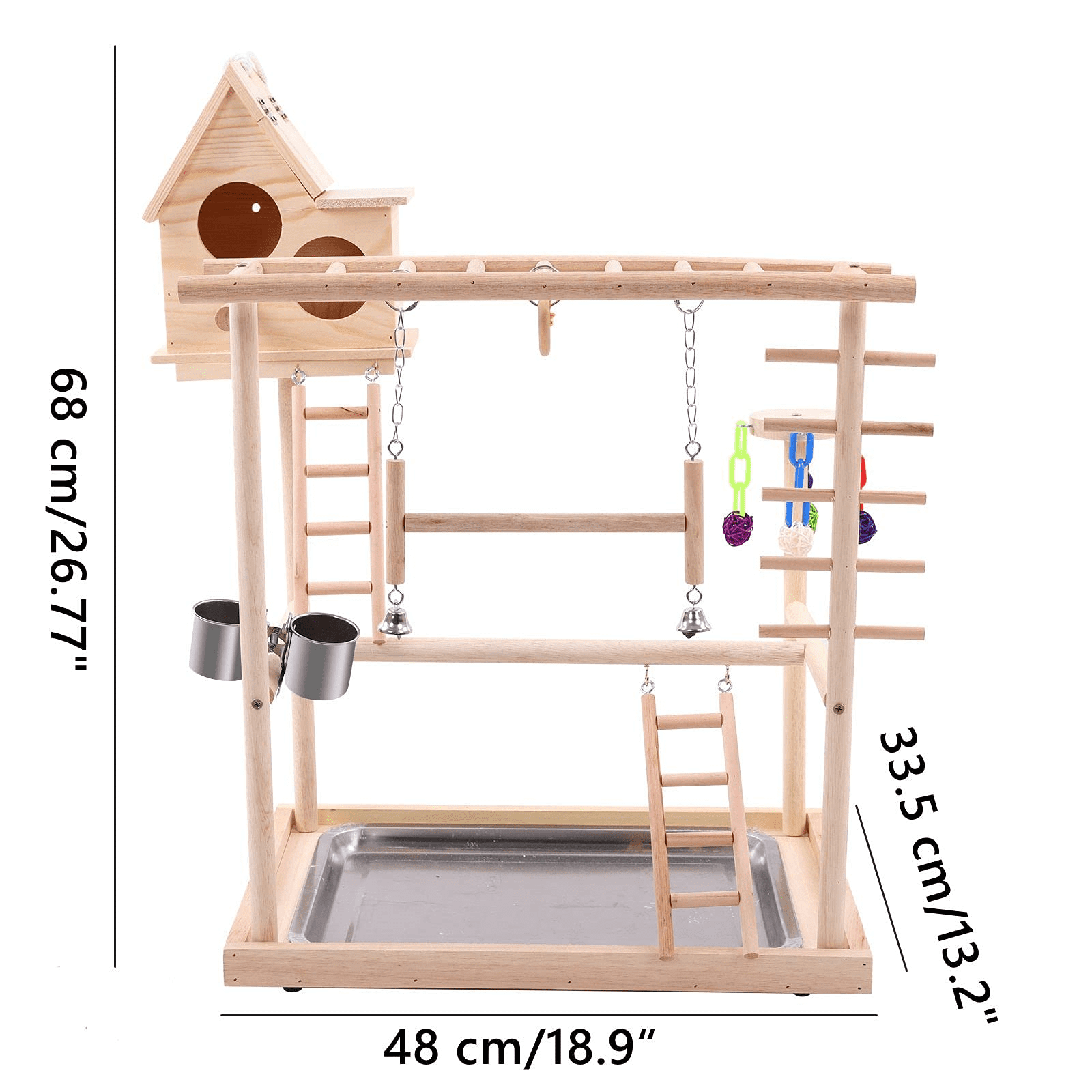 QBLEEV Bird's Nest Bird Perches Play Stand Gym Parrot Playground Play gym Playpen Play stand Swing Bridge Tray Wood Climb Ladders