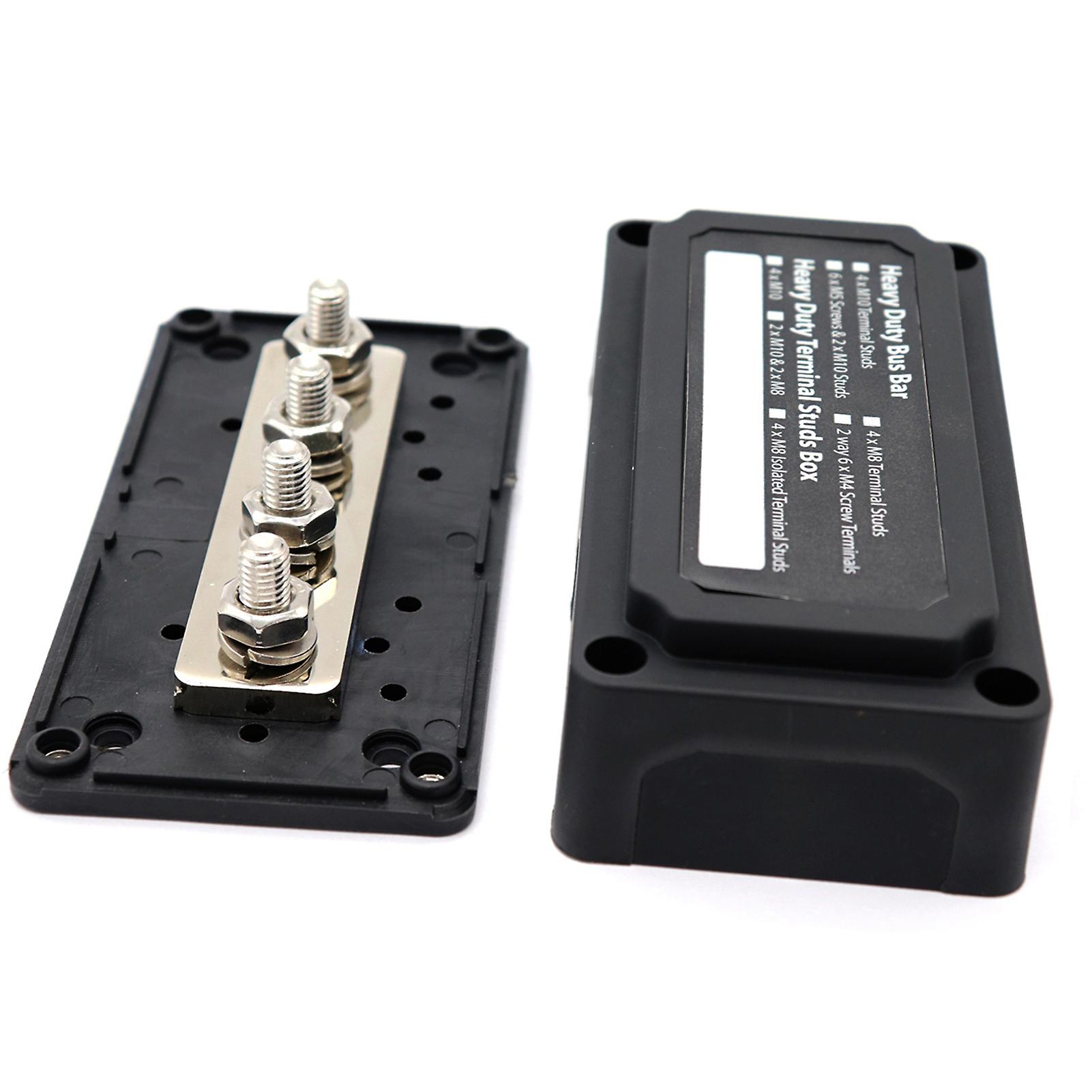 Black Power Distribution Block Heavy Duty Bus Bar Box With 3/8in M10*4 Terminal Studs 48v 300a Post Battery Junction Block For Car Rv Truck Marine Boa
