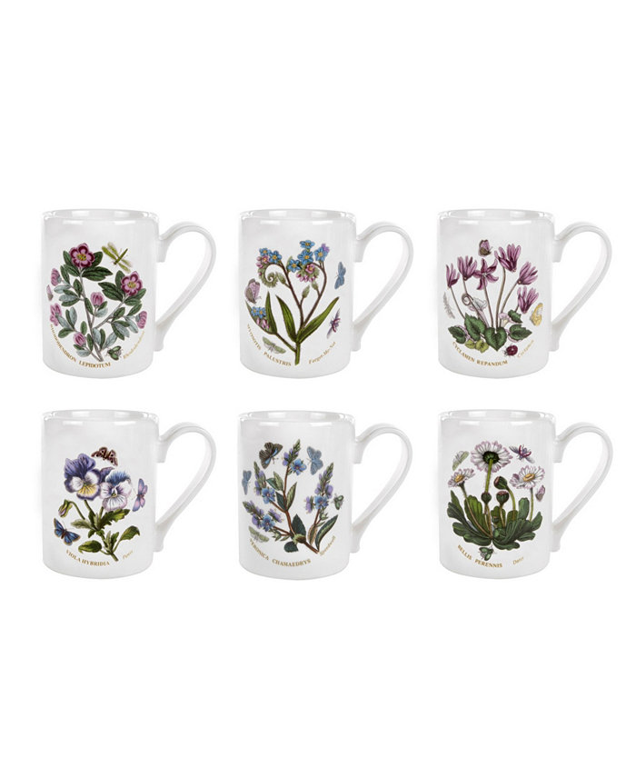 Portmeirion Botanic Garden Assorted Motifs Tankard-Coffee Mugs Set of 6