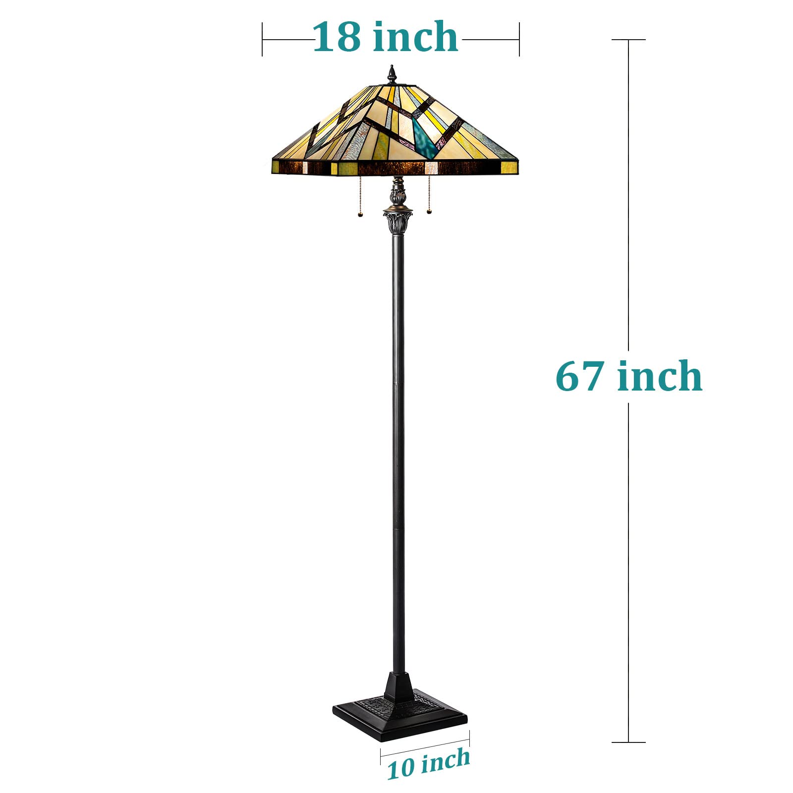 Tiffany Floor Lamp, 65” Tall Mission Style Stained Glass Standing Floor Lamp