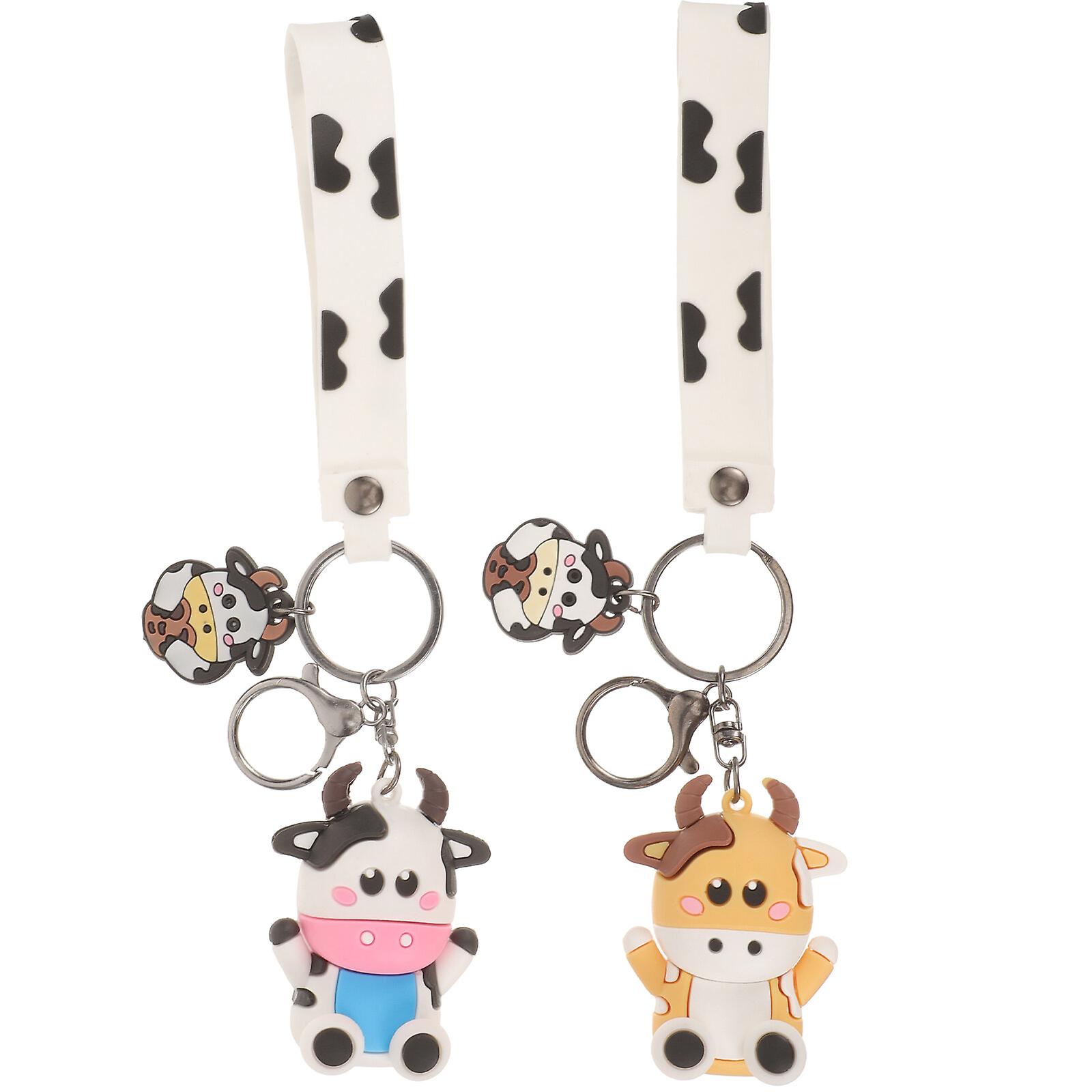 2pcs Cow Key Chain Cartoon Animal Key Rings Bag Pendant Hanging Decoration Couple Gift