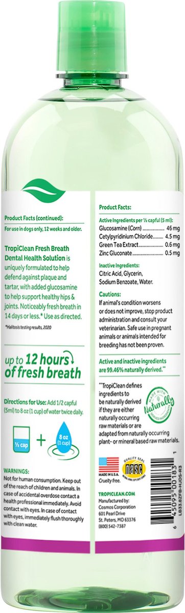 TropiClean Fresh Breath Dental Health Solution + Hip and Joint Support Dog Dental Water Additive