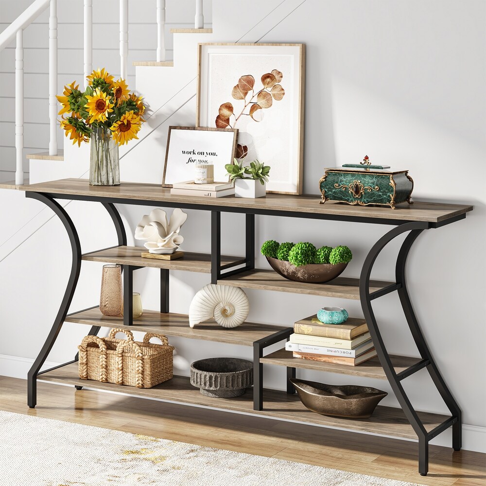 70.9 Inch Narrow Long Sofa Table with Storage Shelves