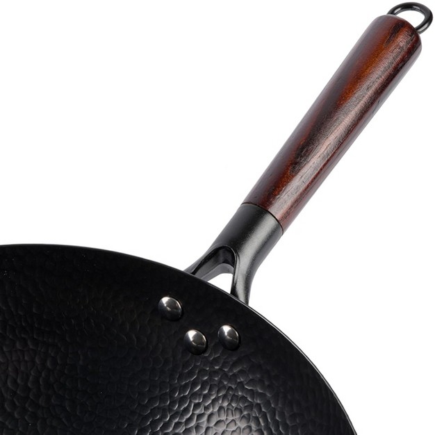 Gibson Home Stargaze 13 Inch Carbon Steel Nonstick Hammered Wok With Wood Handle In Black