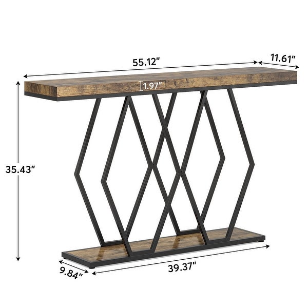 55 Inch Gold Console Table， Modern Entryway Sofa Table with Fuax Marble Finish