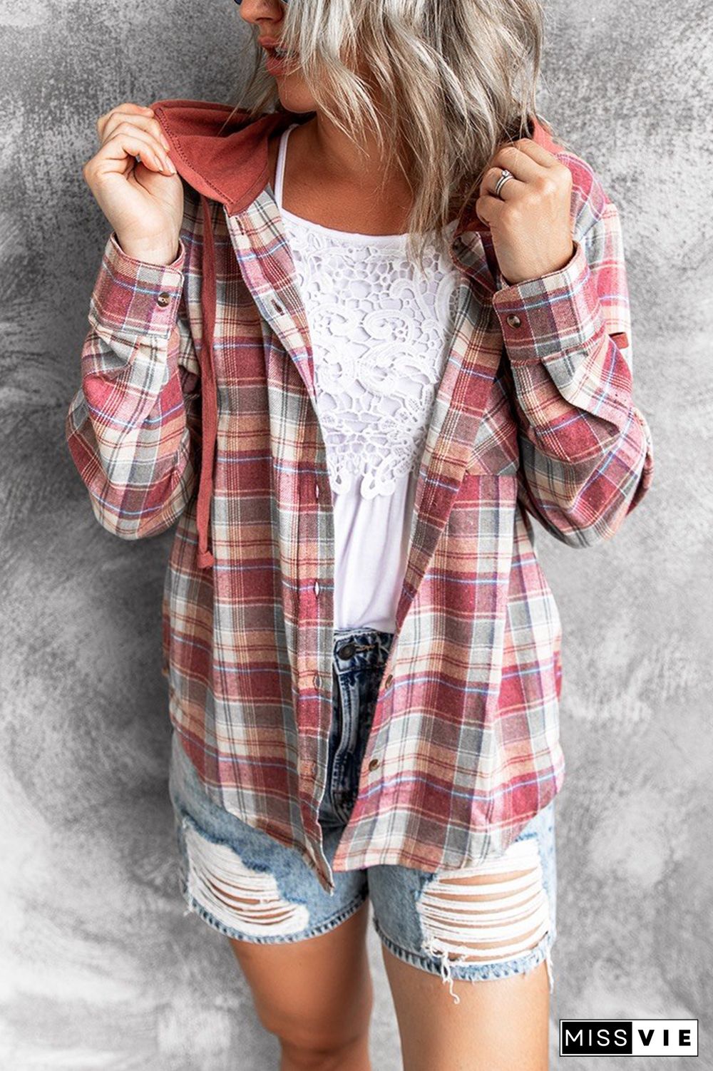 KarliDress Unstoppable Soul Plaid Print Hoodie P12862