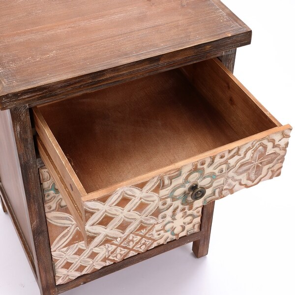 Farmhouse Patchwork Wood Side Table with Storage - 26.4