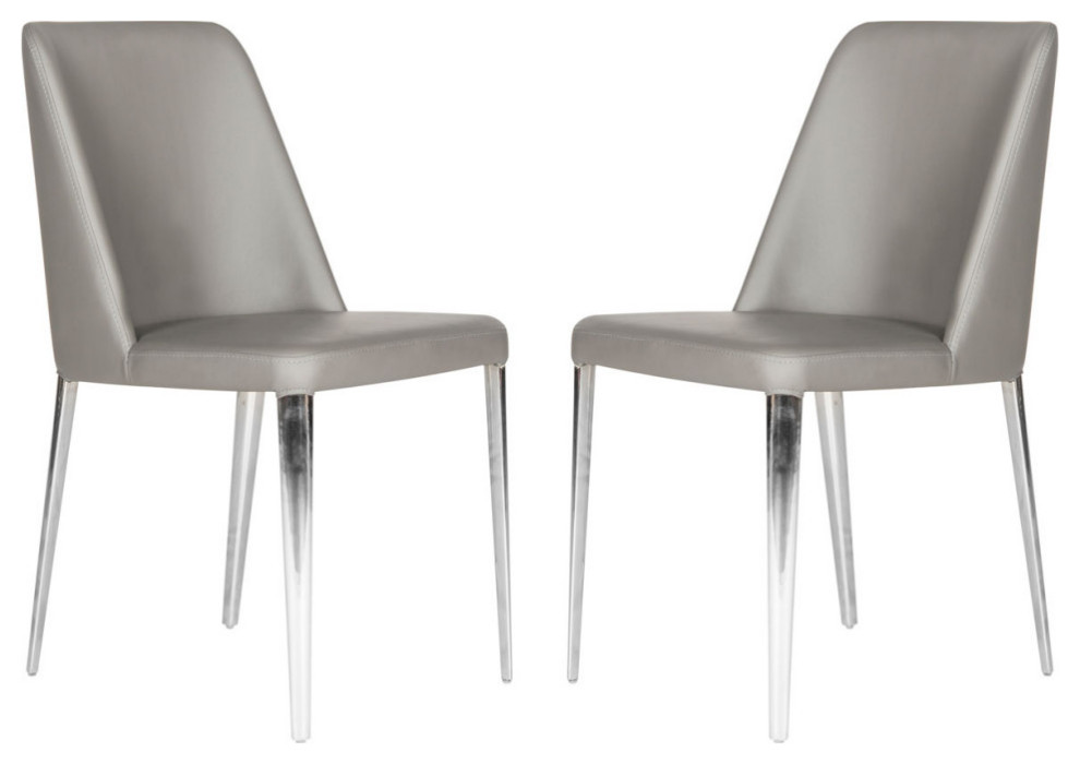 Ezran 18 quotH Leather Side Chair  Set of 2  Gray   Midcentury   Dining Chairs   by V.S.D Furniture  Houzz