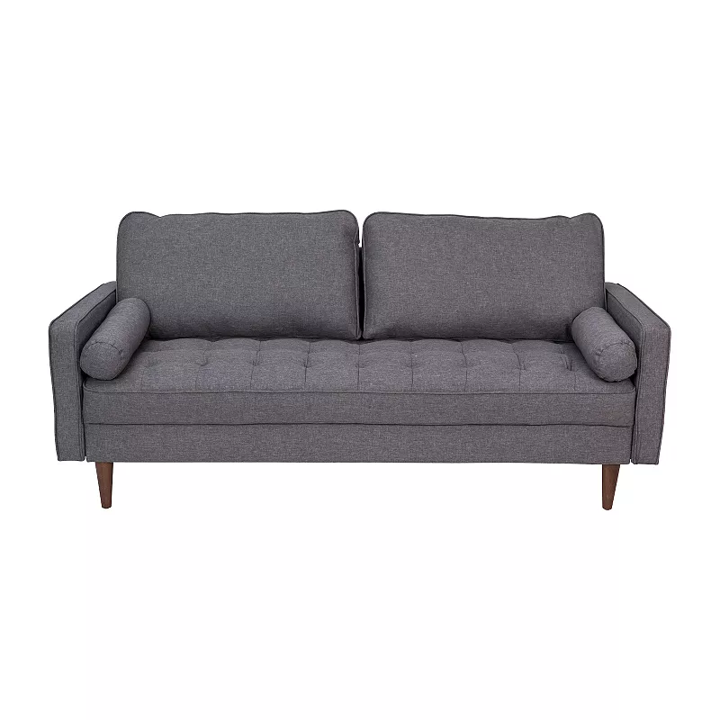 Emma and Oliver Holden Upholstered Mid-Century Modern Pocket Spring Sofa with Wooden Legs and Removable Back Cushions