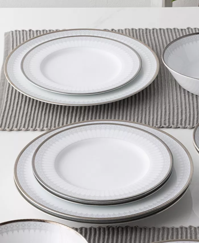 Noritake Silver Colonnade 4 Piece Dinner Plate Set Service for 4