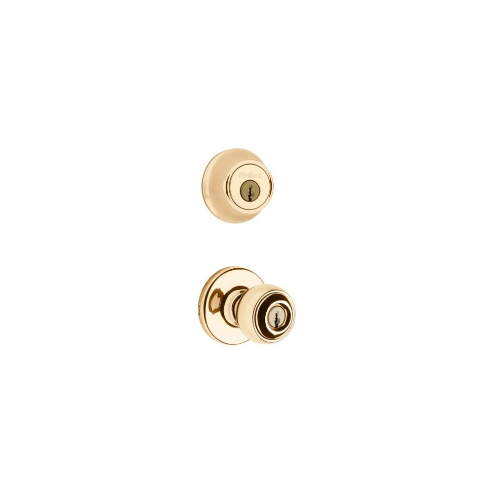 Polished Brass Polo Door Knob and Single Cylinder Deadbolt Set ;