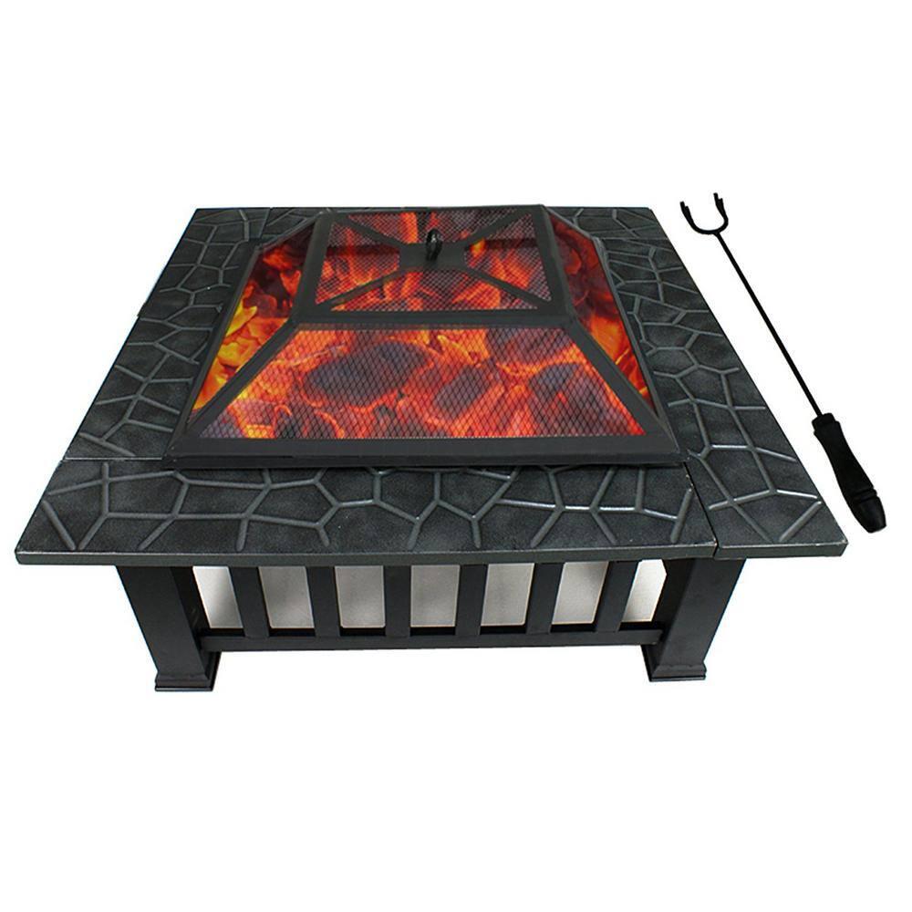 DIRECT WICKER Maxwell 31 in W x 16 in H Square Steel Deep Wood Burning Bowl Fire Pit with Cover