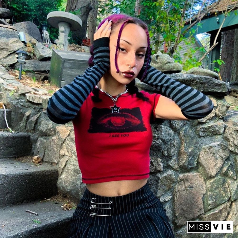 Goth Top Y2k Aesthetic Harajuku Female Women T-shirts Kawaii Short Tee Summer Streetwear Crop Tops E Gril Vest Outfits