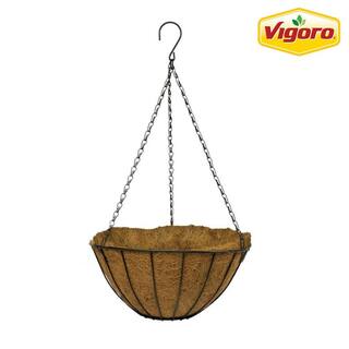 Vigoro 14 in. Dia Black Metal Growers Hanging Basket with Coco Liner HD750024-001