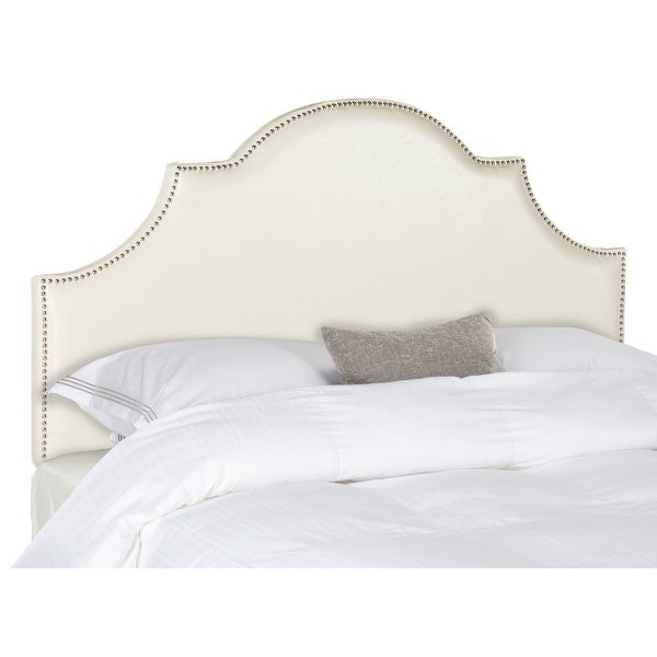 SAFAVIEH Hallmar White Leather Upholstered Arched Headboard - Silver Nailhead (King) - - 11098738