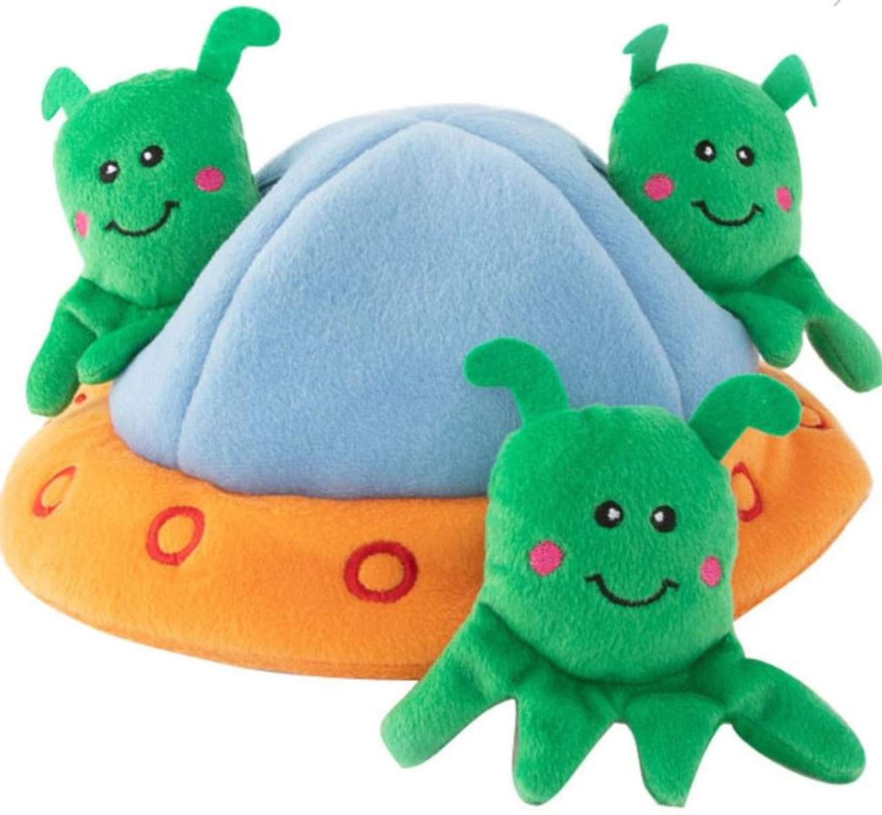 Zippy Paws Space Burrow Aliens in UFO Plush Dog Toy