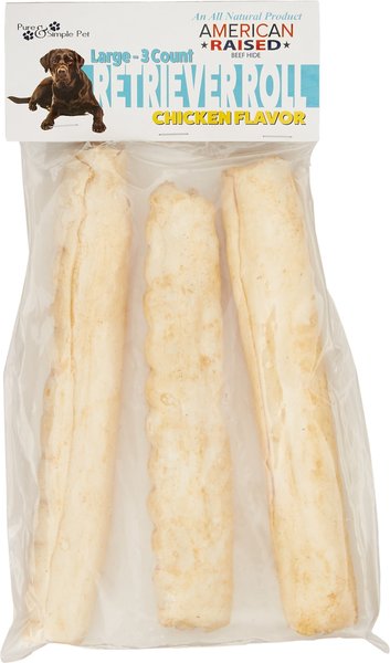 Pure and Simple Pet Chicken Flavored Rawhide Retriever Roll Dog Treat， Large