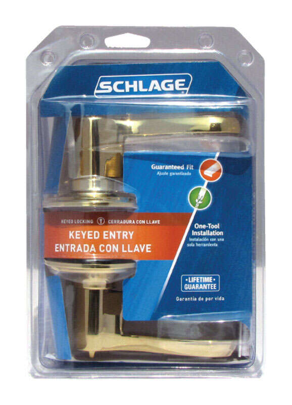 Schlage Flair Bright Brass Entry Lockset 1-3/4 in.