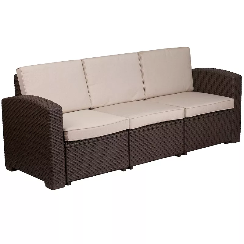 Emma and Oliver Faux Rattan Sofa with All-Weather Cushions