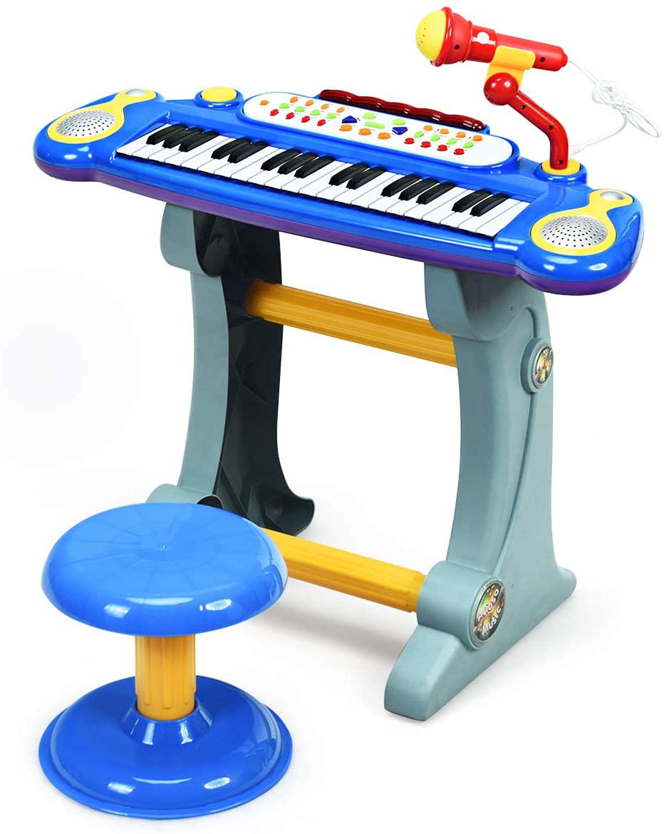 Costzon Electronic Keyboard 37-Key Piano, Musical Piano w/Record and Playback for Kids, Working Microphone & Stool