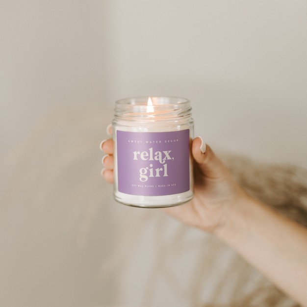 Sweet Water Decor Relax Girl Violet Label 9oz Clear Jar Soy Candle