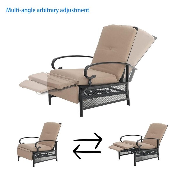 Metal Outdoor Recliner Lounge Chair with Beige Cushion