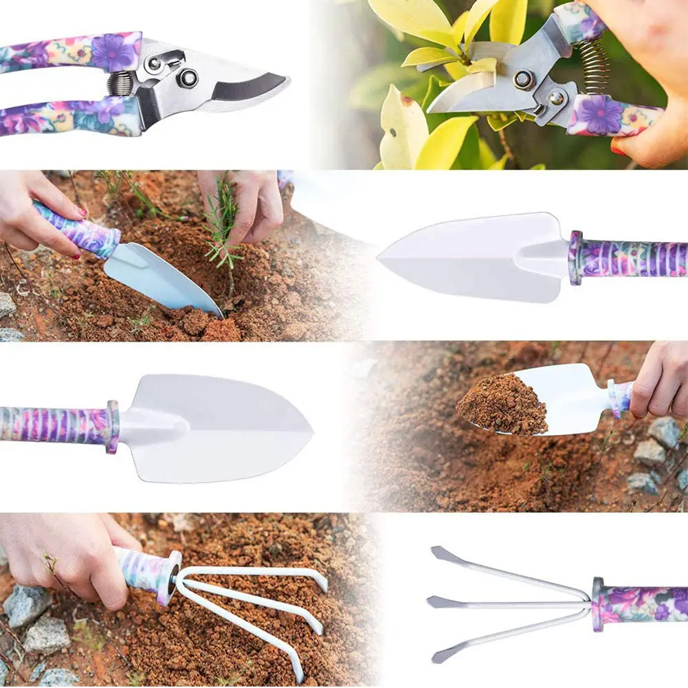 Hot Sale New Design Stainless Steel Floral Garden Hand Tool Set Gift Set with Non Slip Rubber Grip Garden Hand Tool Set