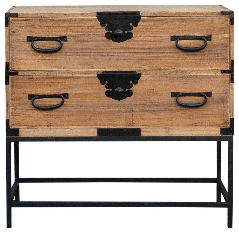 Antique Stripped Wood Japanese Tansu on Stand   Asian   Accent Chests And Cabinets   by De cor  Houzz