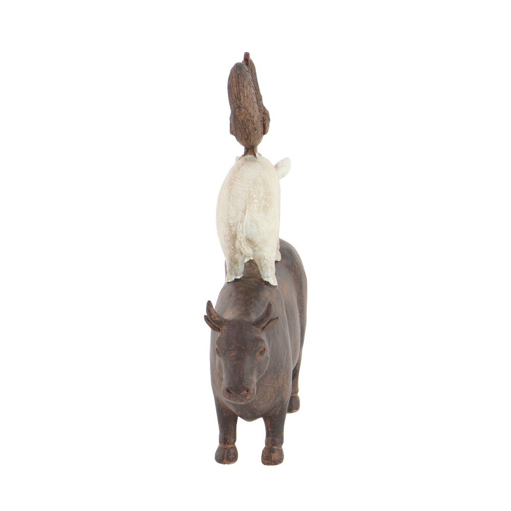 Brown or Chestnut Polystone Stacked Farm Animals Sculpture