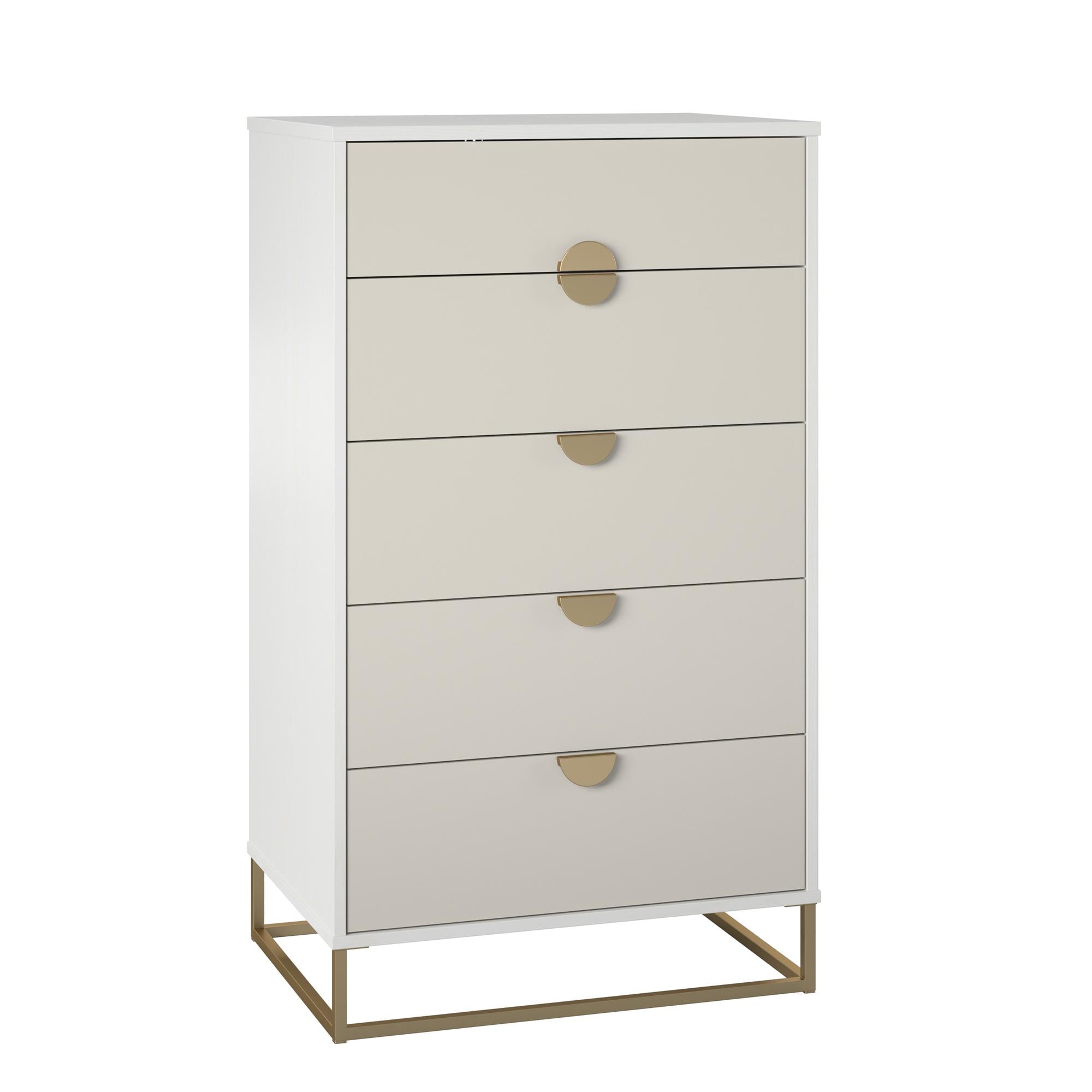 Novogratz Kelly 5 Drawer Dresser, White/Taupe